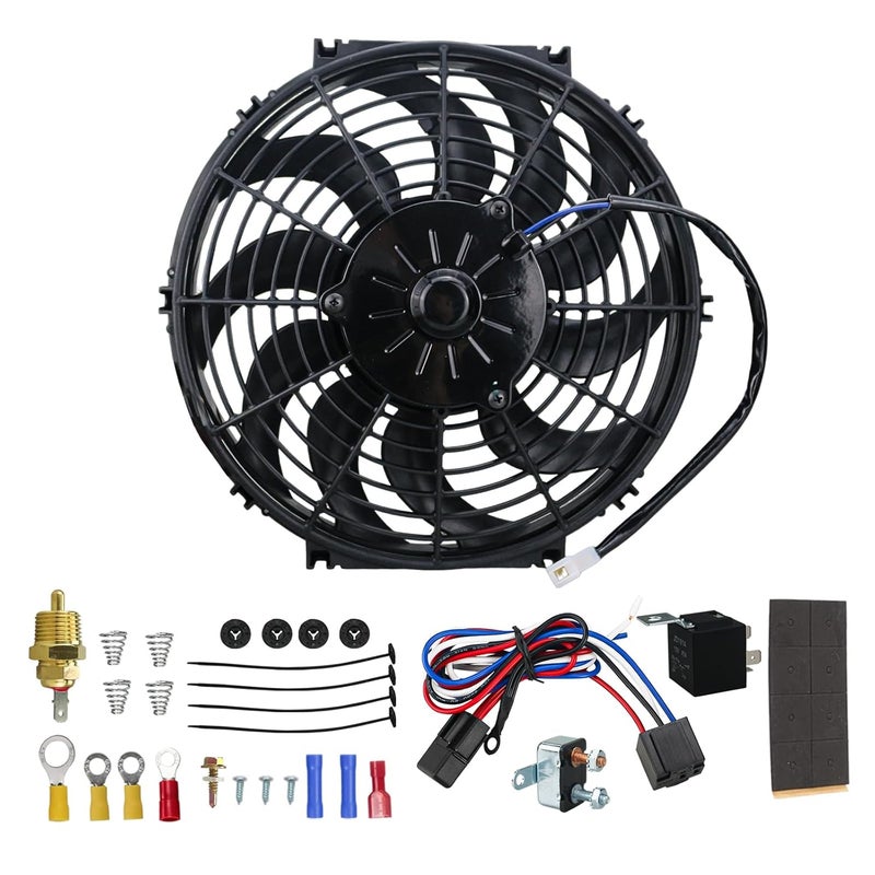 PRUNkuar 12 inch Electric Radiator Cooling Fans with CFM Thermostat Wiring Switch Relay Kit Black - Image 1